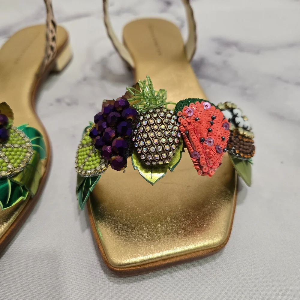 🍉🍍 SOPHIA WEBSTER 🍇🍋 Lilico Fruit Flat Sandal Rose Gold - EU 38.5 - HTF EUC